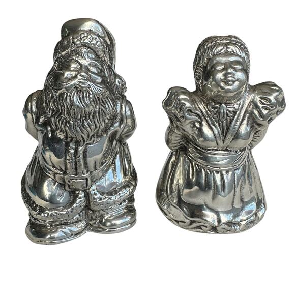 Vintage Pewter Kirk Stieff Williamsburg Christmas Santa Salt And Pepper Shakers - Picture 4 of 14